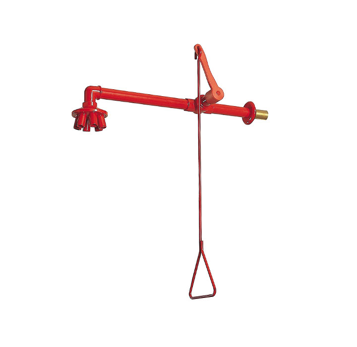 Wall-mounted emergency shower with valve