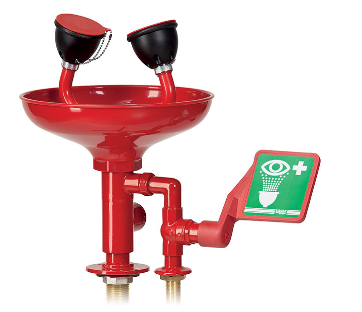 Bench-mounted eye-washer with bowl